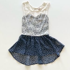 L8teR Blue and White Polka Dot Lace Peplum Blouse, Small